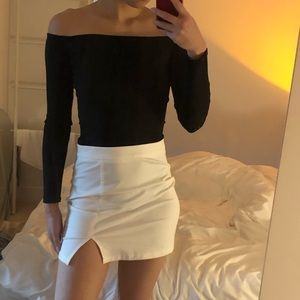 Long sleeve off shoulder ribbed bodysuit